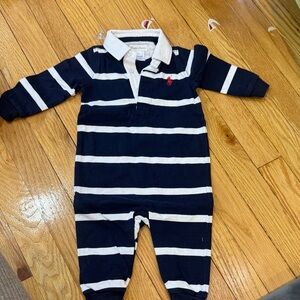 Ralph Lauren Navy and Cream Striped Footie